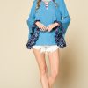 Floral Bell Sleeve Blouse: Rayon Boho Top With