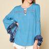 Floral Bell Sleeve Blouse: Rayon Boho Top With