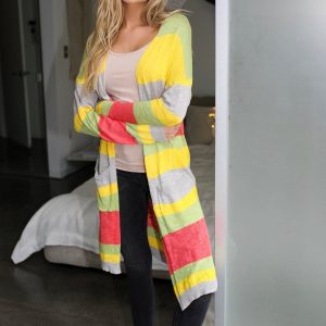 Striped Knit Cardigan: Lightweight Long Sleeve Color Block